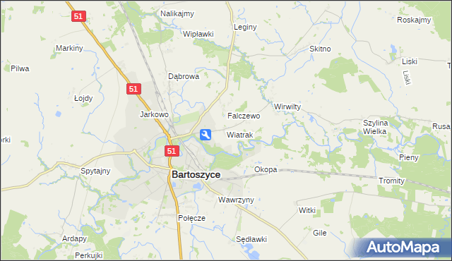 mapa Wiatrak gmina Bartoszyce, Wiatrak gmina Bartoszyce na mapie Targeo