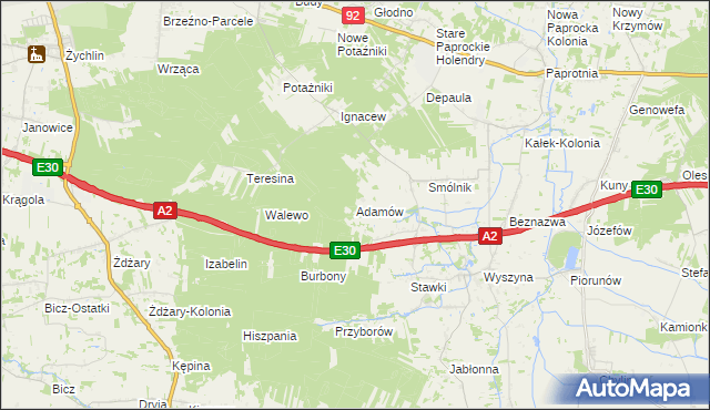 mapa Adamów gmina Krzymów, Adamów gmina Krzymów na mapie Targeo