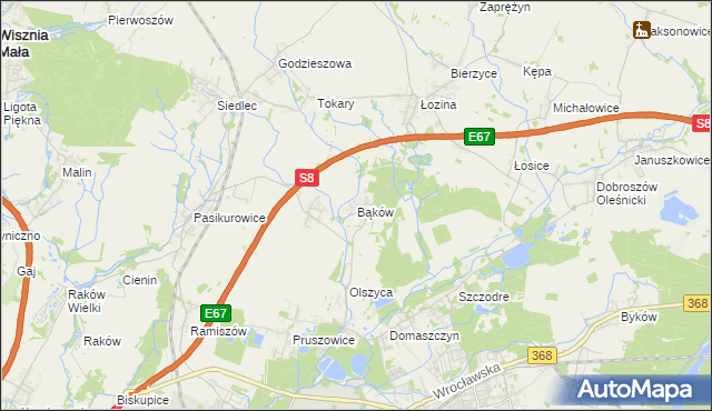 mapa Bąków gmina Długołęka, Bąków gmina Długołęka na mapie Targeo