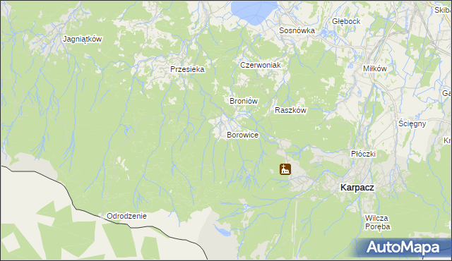 mapa Borowice gmina Podgórzyn, Borowice gmina Podgórzyn na mapie Targeo