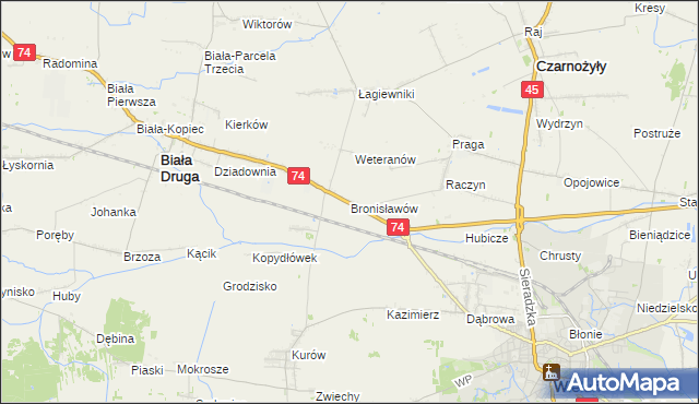 mapa Bronisławów gmina Biała, Bronisławów gmina Biała na mapie Targeo