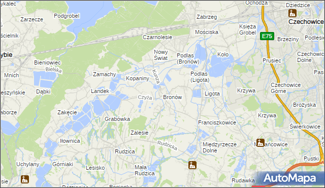 mapa Bronów gmina Czechowice-Dziedzice, Bronów gmina Czechowice-Dziedzice na mapie Targeo