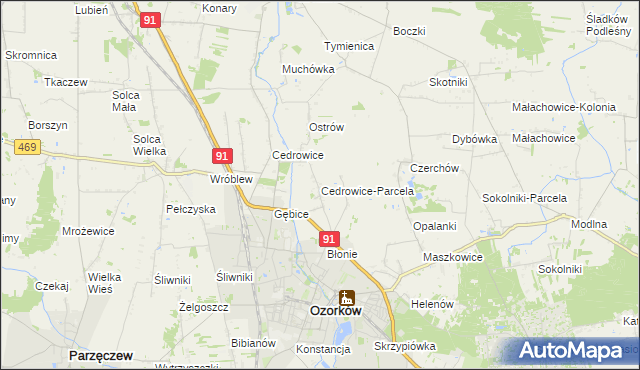 mapa Cedrowice-Parcela, Cedrowice-Parcela na mapie Targeo