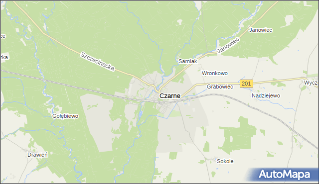 mapa Czarne powiat człuchowski, Czarne powiat człuchowski na mapie Targeo