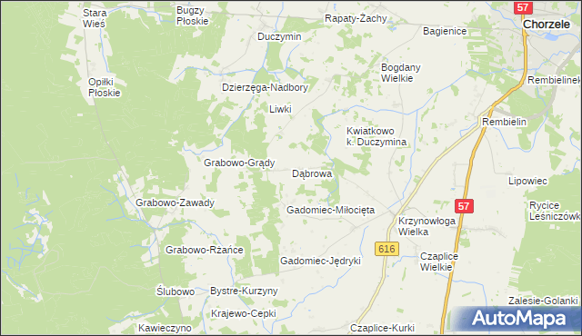 mapa Dąbrowa gmina Chorzele, Dąbrowa gmina Chorzele na mapie Targeo