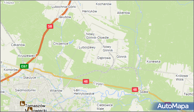 mapa Dąbrowa gmina Lubochnia, Dąbrowa gmina Lubochnia na mapie Targeo