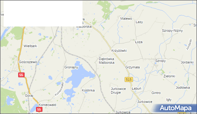 mapa Dąbrówka Malborska, Dąbrówka Malborska na mapie Targeo