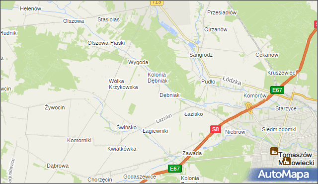 mapa Dębniak gmina Ujazd, Dębniak gmina Ujazd na mapie Targeo