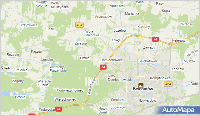 mapa Domiechowice, Domiechowice na mapie Targeo