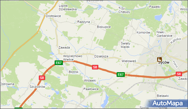 mapa Działosza, Działosza na mapie Targeo