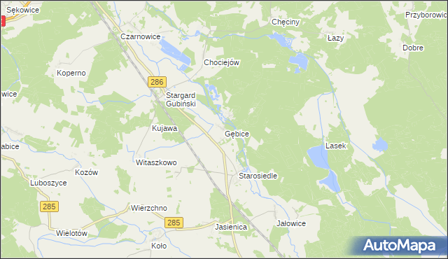 mapa Gębice gmina Gubin, Gębice gmina Gubin na mapie Targeo