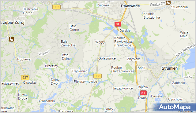 mapa Golasowice, Golasowice na mapie Targeo