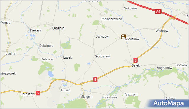 mapa Gościsław gmina Udanin, Gościsław gmina Udanin na mapie Targeo