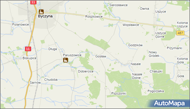 mapa Gosław gmina Byczyna, Gosław gmina Byczyna na mapie Targeo