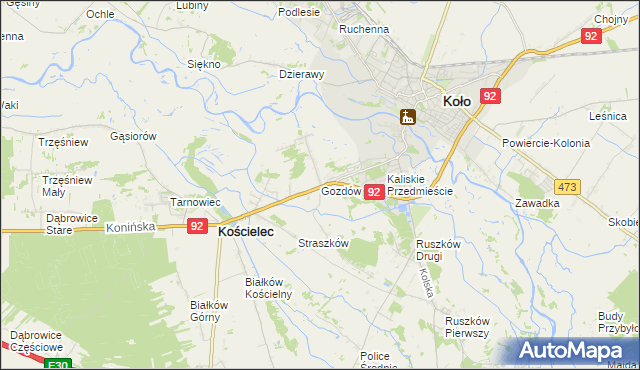 mapa Gozdów gmina Kościelec, Gozdów gmina Kościelec na mapie Targeo