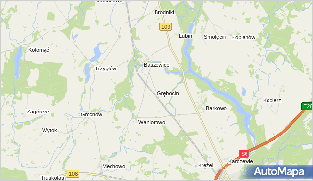 mapa Grębocin gmina Gryfice, Grębocin gmina Gryfice na mapie Targeo