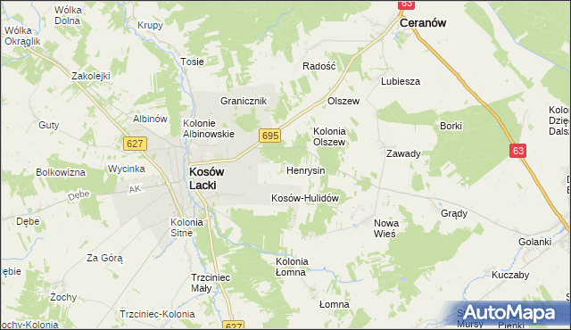 mapa Henrysin gmina Kosów Lacki, Henrysin gmina Kosów Lacki na mapie Targeo