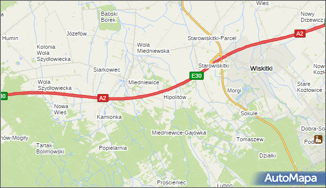 mapa Hipolitów gmina Wiskitki, Hipolitów gmina Wiskitki na mapie Targeo