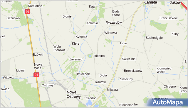 mapa Imielno gmina Nowe Ostrowy, Imielno gmina Nowe Ostrowy na mapie Targeo