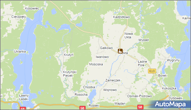 mapa Iwanowo gmina Ruciane-Nida, Iwanowo gmina Ruciane-Nida na mapie Targeo