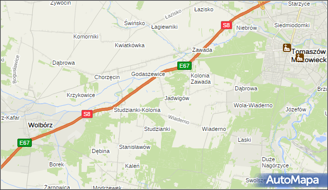 mapa Jadwigów gmina Tomaszów Mazowiecki, Jadwigów gmina Tomaszów Mazowiecki na mapie Targeo