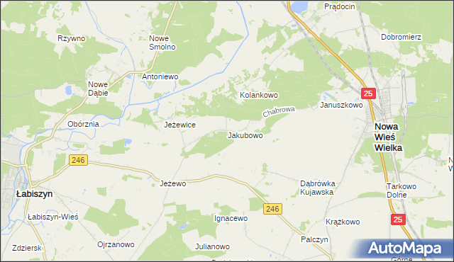 mapa Jakubowo gmina Nowa Wieś Wielka, Jakubowo gmina Nowa Wieś Wielka na mapie Targeo