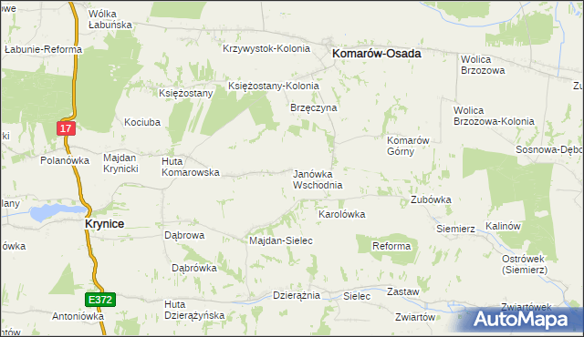 mapa Janówka Wschodnia, Janówka Wschodnia na mapie Targeo