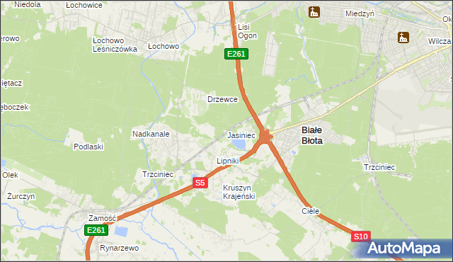 mapa Jasiniec gmina Białe Błota, Jasiniec gmina Białe Błota na mapie Targeo