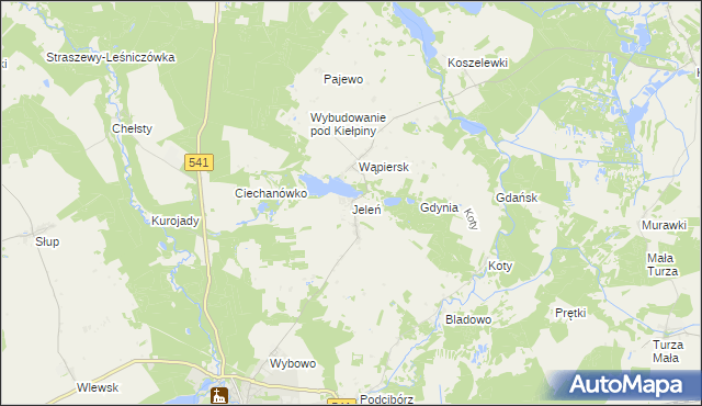 mapa Jeleń gmina Lidzbark, Jeleń gmina Lidzbark na mapie Targeo