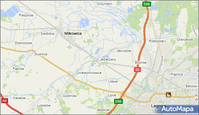 mapa Jezierzany gmina Miłkowice, Jezierzany gmina Miłkowice na mapie Targeo