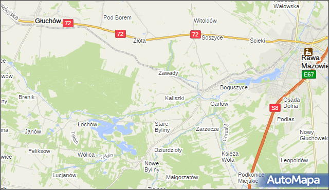 mapa Kaliszki gmina Rawa Mazowiecka, Kaliszki gmina Rawa Mazowiecka na mapie Targeo