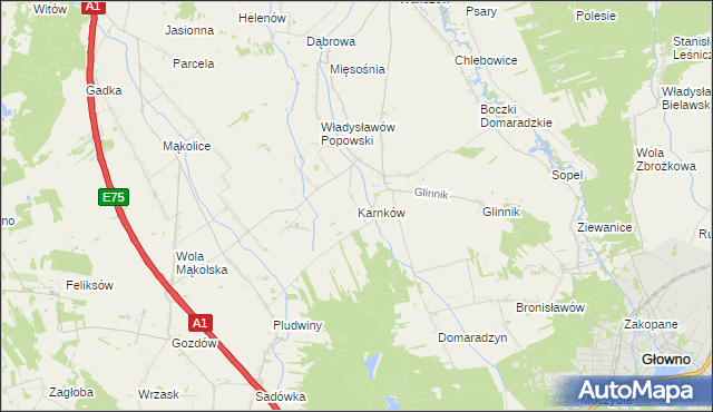 mapa Karnków gmina Głowno, Karnków gmina Głowno na mapie Targeo