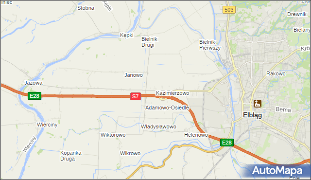 mapa Kazimierzowo gmina Elbląg, Kazimierzowo gmina Elbląg na mapie Targeo