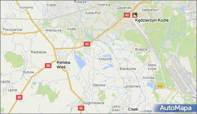 mapa Kobylice gmina Cisek, Kobylice gmina Cisek na mapie Targeo