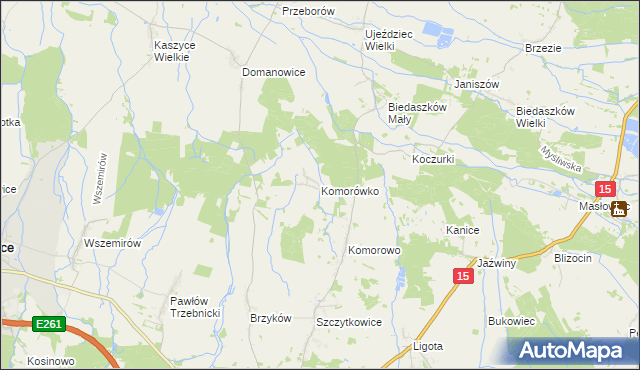 mapa Komorówko gmina Trzebnica, Komorówko gmina Trzebnica na mapie Targeo