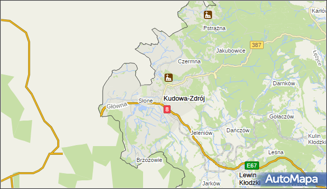 mapa Kudowa-Zdrój, Kudowa-Zdrój na mapie Targeo