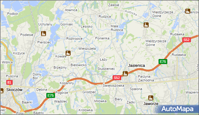 mapa Łazy gmina Jasienica, Łazy gmina Jasienica na mapie Targeo