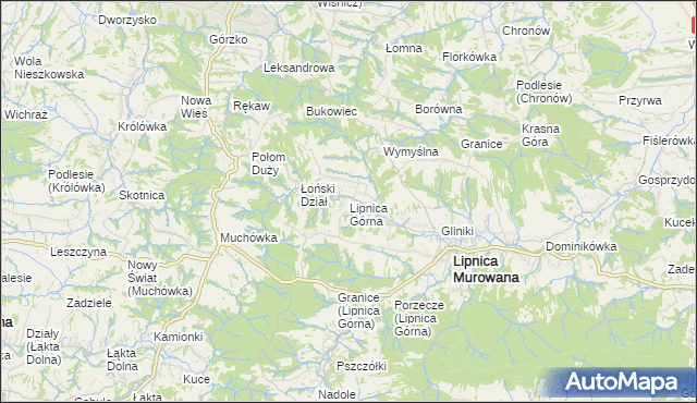 mapa Lipnica Górna gmina Lipnica Murowana, Lipnica Górna gmina Lipnica Murowana na mapie Targeo