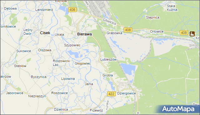 mapa Lubieszów gmina Bierawa, Lubieszów gmina Bierawa na mapie Targeo