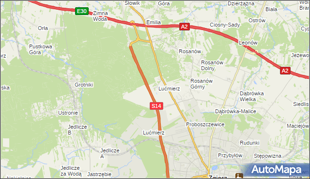 mapa Lućmierz-Las, Lućmierz-Las na mapie Targeo