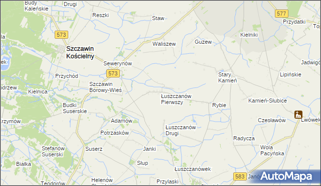 mapa Łuszczanów Pierwszy, Łuszczanów Pierwszy na mapie Targeo