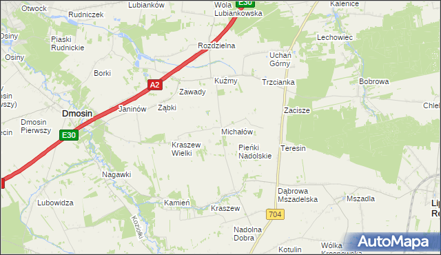 mapa Michałów gmina Dmosin, Michałów gmina Dmosin na mapie Targeo