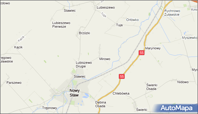 mapa Mirowo gmina Nowy Staw, Mirowo gmina Nowy Staw na mapie Targeo