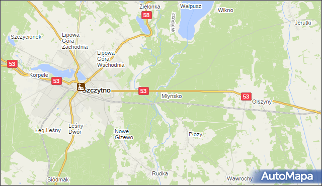 mapa Młyńsko gmina Szczytno, Młyńsko gmina Szczytno na mapie Targeo