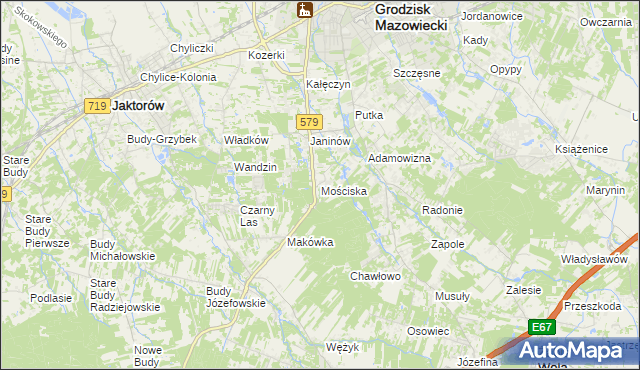 mapa Mościska gmina Grodzisk Mazowiecki, Mościska gmina Grodzisk Mazowiecki na mapie Targeo