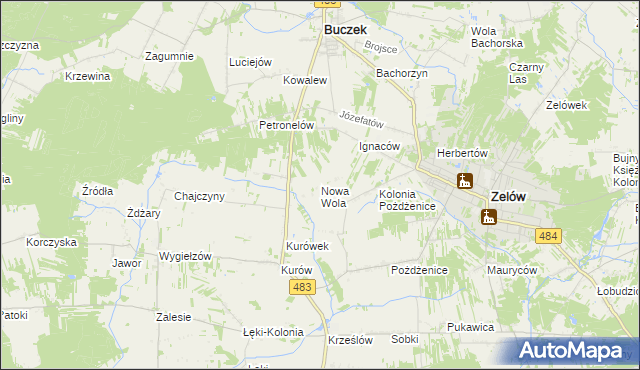 mapa Nowa Wola gmina Zelów, Nowa Wola gmina Zelów na mapie Targeo