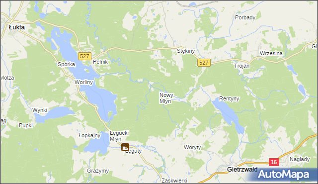 mapa Nowy Młyn gmina Gietrzwałd, Nowy Młyn gmina Gietrzwałd na mapie Targeo