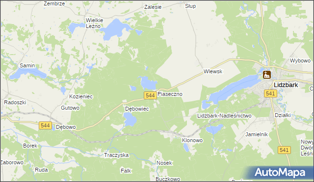 mapa Piaseczno gmina Lidzbark, Piaseczno gmina Lidzbark na mapie Targeo