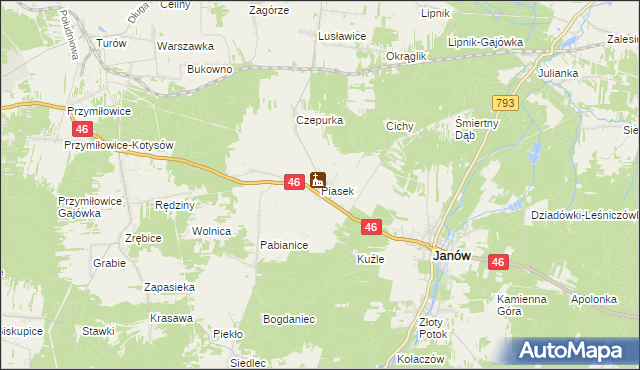 mapa Piasek gmina Janów, Piasek gmina Janów na mapie Targeo