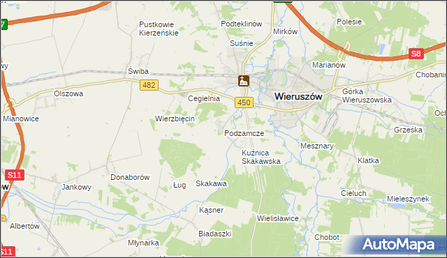 mapa Podzamcze gmina Wieruszów, Podzamcze gmina Wieruszów na mapie Targeo